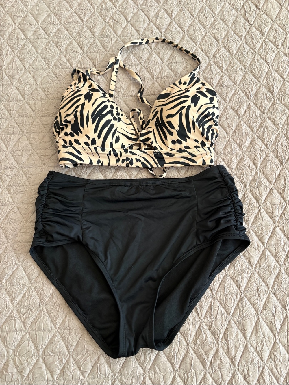 Shade & Shore Cream and Black Animal Print Bralette